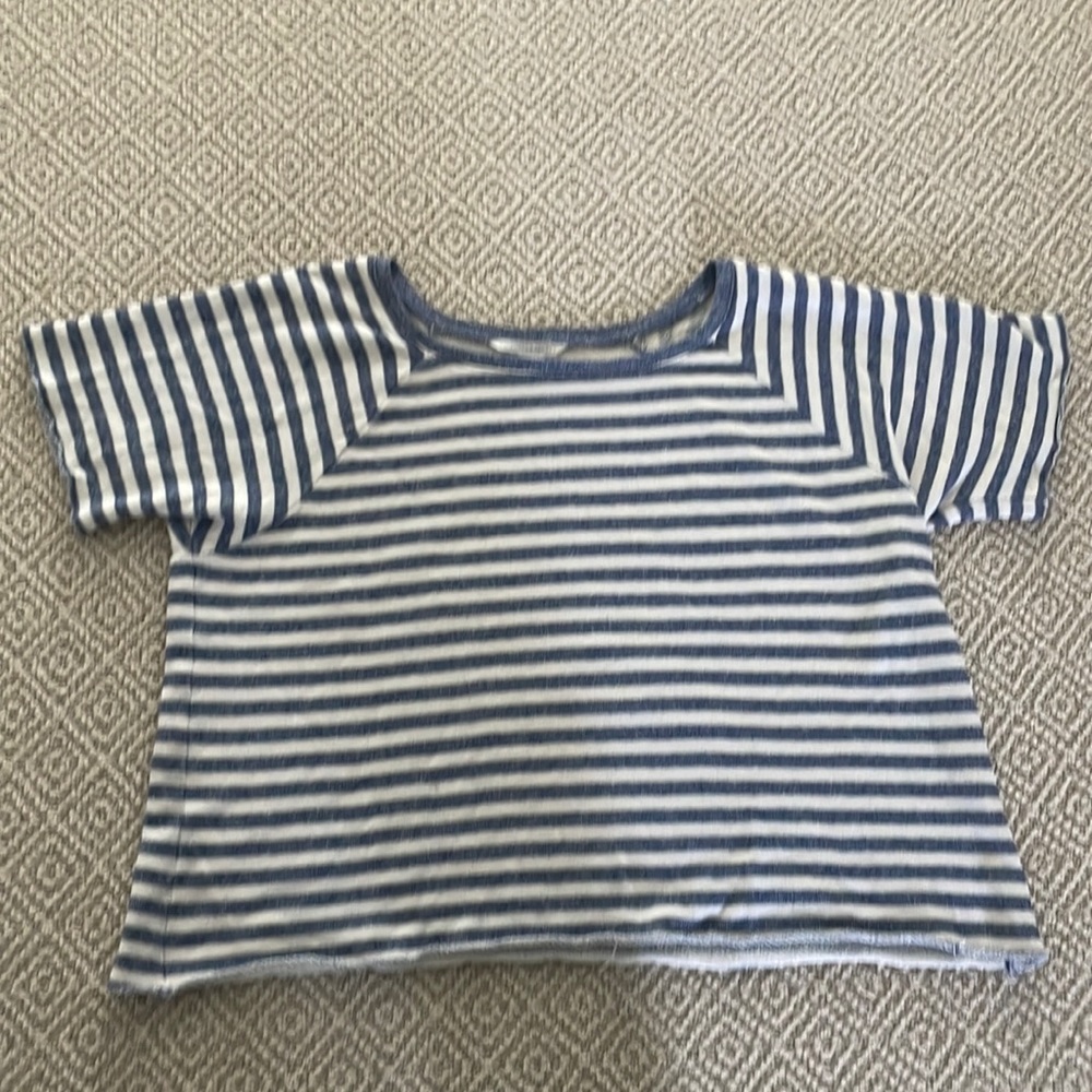Blue and white stripe crop t-shirt